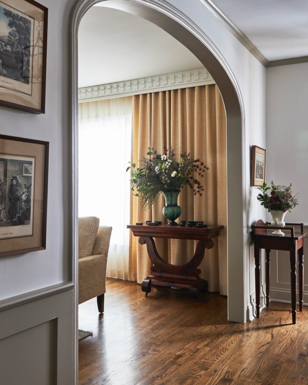 Foyer-living drapery, luxury renovation and interior design by Martire Custom Homes